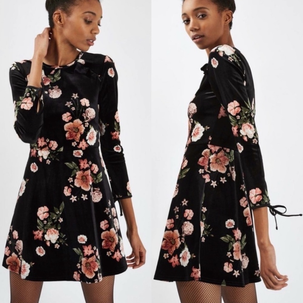 Topshop Black Velvet floral Dress